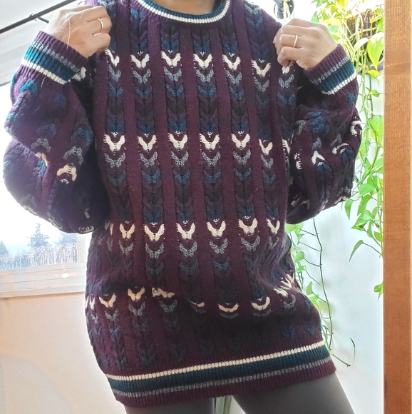 VINTAGE | Jantzen Crewneck Multicolour Cable Knit Pullover Sweater (Size L) - Picture 2 of 13